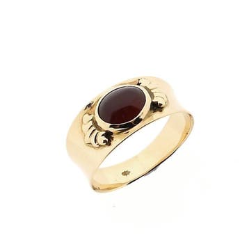 Vintage gouden zegelring met granaat, Handtassen en Accessoires, Ringen, Gebruikt, Ophalen of Verzenden, 17 tot 18, Dame of Heer