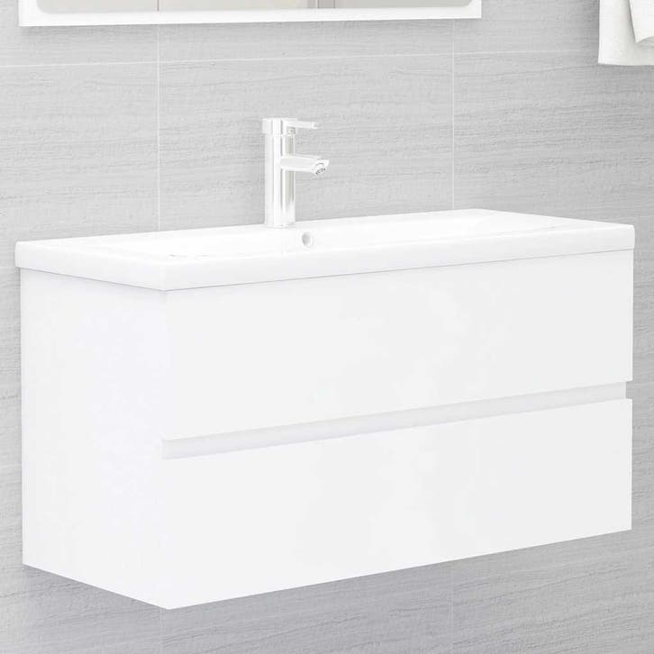 vidaXL Wastafelkast 90x38,5x45 cm bewerkt hout wit, Maison & Meubles, Salle de bain | Meubles de Salle de bain, Envoi