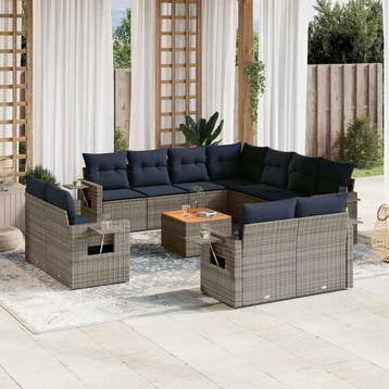 vidaXL 12-delige tuinbankset met kussens, grijs polyrotan, Verzenden, Nieuw