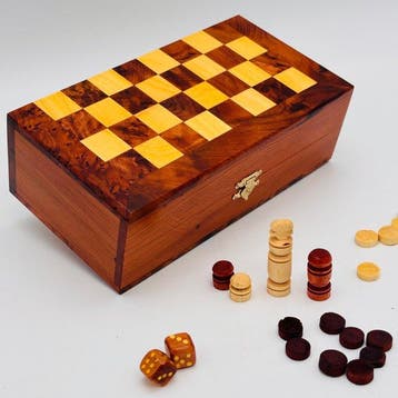 Jeu déchecs - Coffret de jeux 2-en-1 fait main en bois de