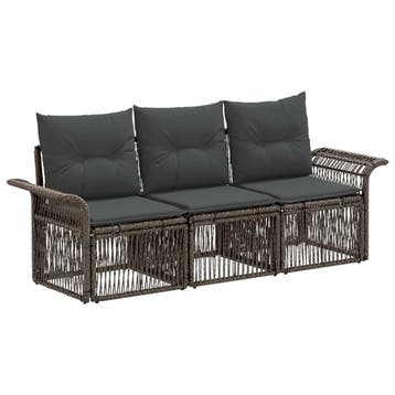 vidaXL Tuinbank Set 3 pcs Grijs poly rattan, Tuin en Terras, Verzenden, Nieuw