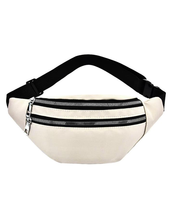 KIMU® Crème Witte Heuptas Twee Ritsen Polyester Fanny Pack T, Handtassen en Accessoires, Tassen | Damestassen, Wit, Nieuw, Ophalen of Verzenden