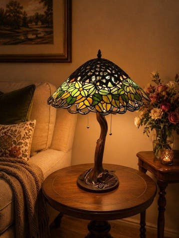 XXL Tiffany stijl tafellamp WHISPERING LOTUS lamp met 2