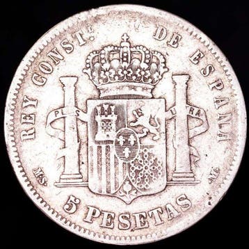 Espagne. Alphonse XII. 5 Pesetas 1885. *87. Ensayador MS.
