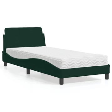 vidaXL Bed met matras Dover fluweel donkergroen 90x200 cm, Huis en Inrichting, Verzenden, Nieuw