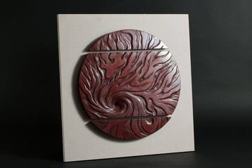 Wandbord - Houten wandkunstpaneel – abstracte draaikolk- en