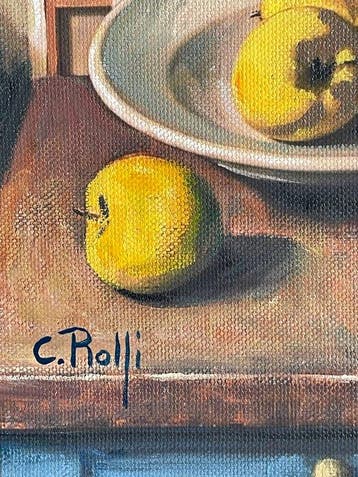Claudio Rolfi (1960) - Le mele nel piatto, Antiquités & Art, Art | Peinture | Moderne