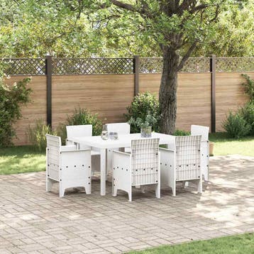 vidaXL Tuin Eettafel Set 7 st Wit Polt riet, Verzenden, Nieuw