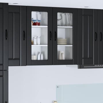 vidaXL Wandglas Kasten LUCCA 2 st Zwart Bewerkt hout, Huis en Inrichting, Verzenden, Nieuw