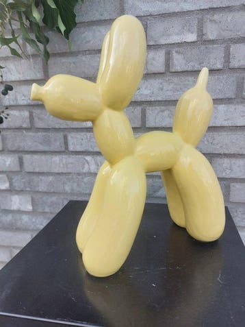 Statue, yellow balloon dog - 27 cm - Grès