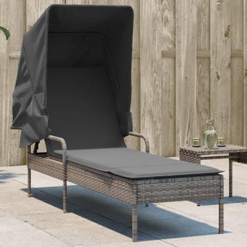 vidaXL Ligbed met luifel poly rattan grijs, Verzenden