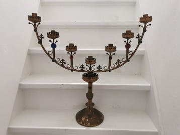 Chandelier - Laiton, perles - Candélabre déglise - 60 cm, Antiquités & Art