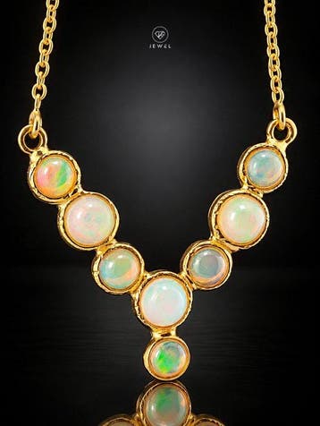 Opal-edelsteen ketting - 925 zilver - vergulde Y-vorm