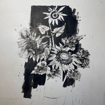 Yves Ganne (1931-2019) - Bouquet de tournesols, fleurs, Antiquités & Art, Art | Peinture | Classique