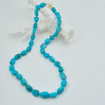 Turquoise - Argent, Plaqué or - Collier - Turquoise