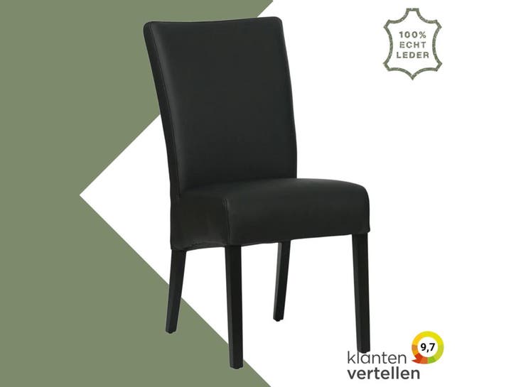 Leren eetkamerstoel Just - Toledo Nero (zwart) - Poten hout, Huis en Inrichting, Stoelen, Zwart, Eén, Nieuw, Leer, Ophalen of Verzenden