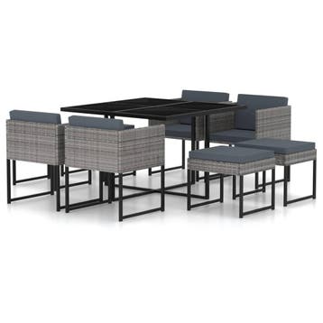 vidaXL 9-delige Tuinset met kussens poly rattan grijs, Verzenden, Nieuw, Tuinset