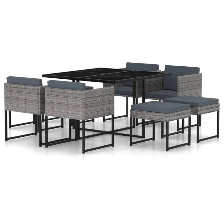 vidaXL 9-delige Tuinset met kussens poly rattan grijs, Jardin & Terrasse, Ensembles de jardin, Envoi