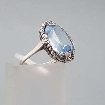 Zilver, Art Deco, Blauwe Spinel(Getest) - Ring