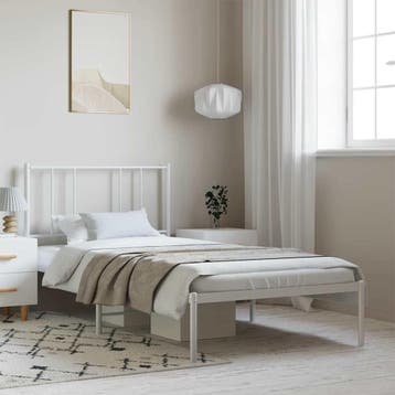 vidaXL Bedframe met hoofdbord metaal wit 100x200 cm, Verzenden
