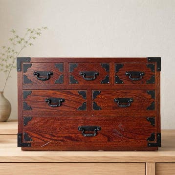 Japanse brede tansu-kist met zes lades – W34.5cm × H22cm -