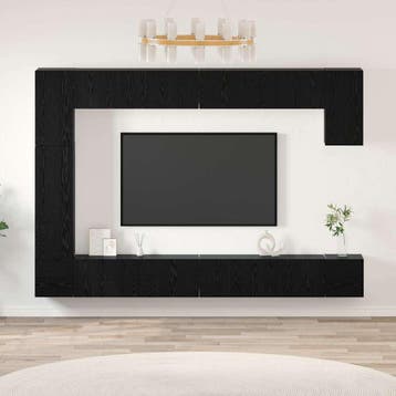 vidaXL Tv-meubelset 9 st Zwart Eiken Bewerkt hout, Verzenden, Nieuw