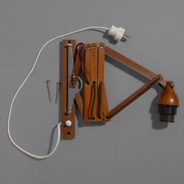 Schaarlamp - Messing, Teak - Deens design uit de jaren