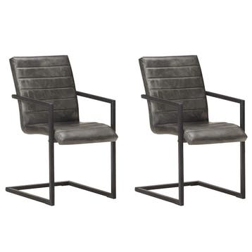 vidaXL Eetkamerstoelen 2 st echt leer grijs, Verzenden