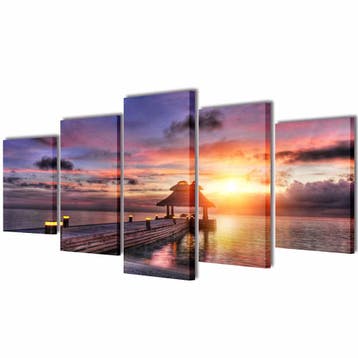 vidaXL Canvas muurdruk set zandstrand met paviljoen 200 x, Collections, Posters & Affiches, Verzenden