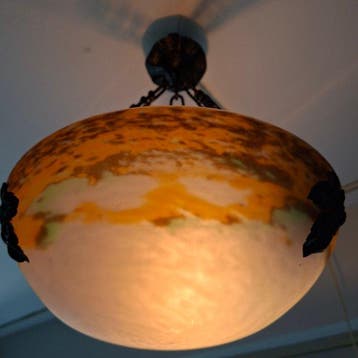 Muller Frères - Kroonluchter - smeedijzer. pâte de verre