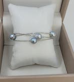 Bracelet - 18 carats Or blanc, Perles Akoya argentées de 8×9