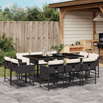vidaXL 11-delige Tuinset met kussens poly rattan zwart, Verzenden, Nieuw, Tuinset