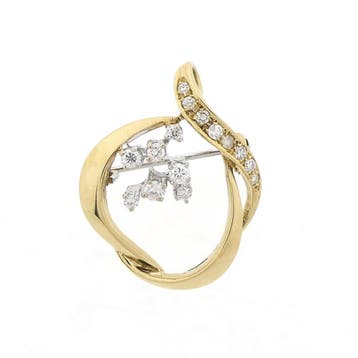 Gouden broche met diamanten; 0,225 ct., Gebruikt, Ophalen of Verzenden, Met edelsteen, Goud