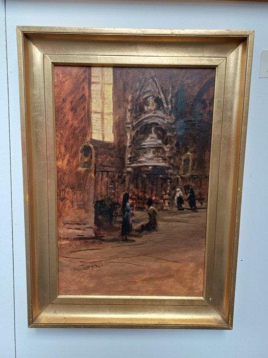 Umberto Ziveri (1891-1971) - Interno della chiesa di Sant, Antiquités & Art, Art | Peinture | Classique