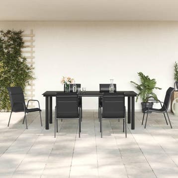 vidaXL 7-delige Tuinset textileen en staal zwart, Verzenden, Tuinset