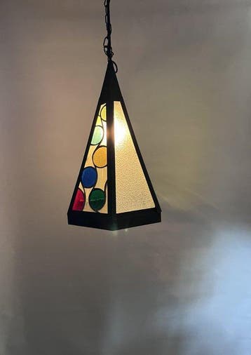 Lamp - Glas-in-lood, glas - Halllamp, Antiek en Kunst
