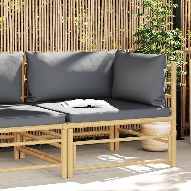 vidaXL Tuinhoekbank met donkergrijze kussens bamboe, Tuin en Terras, Tuinsets en Loungesets, Nieuw, Verzenden