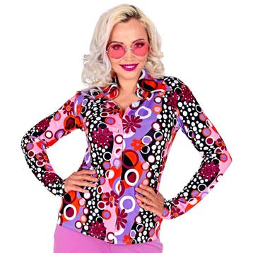 Disco 70S Blouse Paars Roze Dames, Verzenden, Nieuw