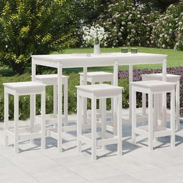 vidaXL 7-delige Tuinbarset massief grenenhout wit, Tuin en Terras, Verzenden, Nieuw