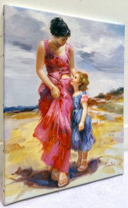 G. Santini, XXème. école française. - Promenade au Bord de, Antiquités & Art, Art | Peinture | Classique