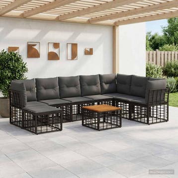 vidaXL Buiten bank set 9 st Zwart en Donker Grijs Polyester, Verzenden, Nieuw