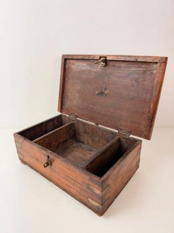 Cercueil - Coffre en bois antique pour voyage ou documents,