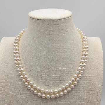 Halsketting Zilver Parel - Akoya dubbele 7,0 mm 18,8 in, Handtassen en Accessoires, Kettingen, Nieuw