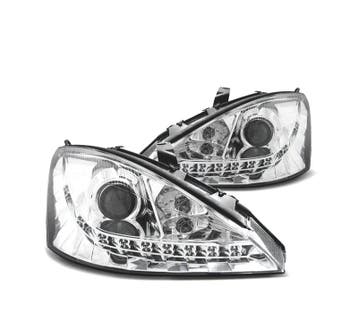 Phares Pour Ford Focus 01-04 Feux Diurnes Led Fond Chromé, Verzenden