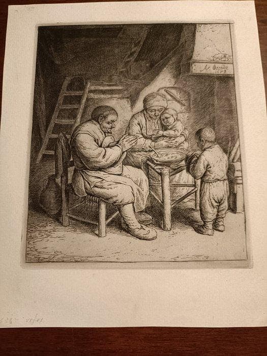 Adriaen van Ostade (1610-1685) - Benedicite, Antiek en Kunst, Antiek | Overige Antiek