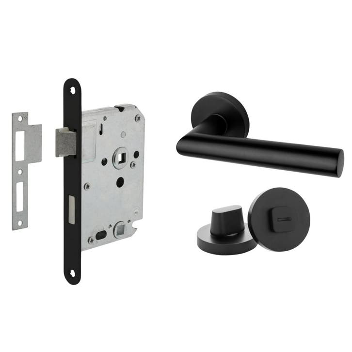 Deurbeslag set geveerd met WC-slot en deurklink Modern zw..., Doe-het-zelf en Bouw, Hang- en Sluitwerk, Klink of Kruk, Nieuw, Overige materialen