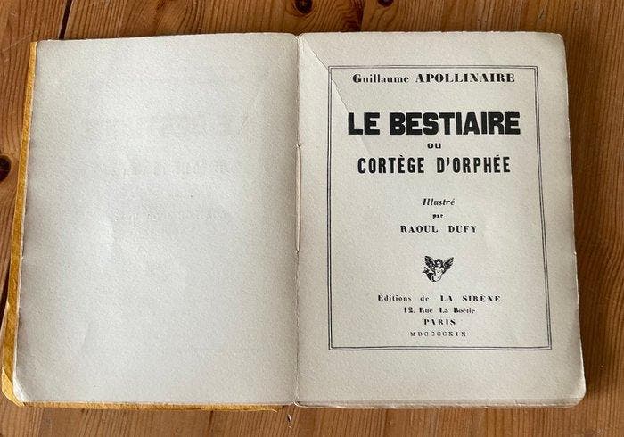 Guillaume Apollinaire / Raoul Dufy - Le Bestiaire ou Cortège, Antiquités & Art, Antiquités | Livres & Manuscrits
