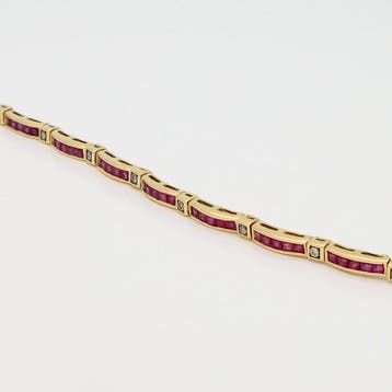 Armband - 18 karaat Geel goud Robijn - Diamant, Nieuw
