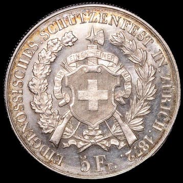 Suisse. 5 Francs 1872 / Zurich Shooting Festival