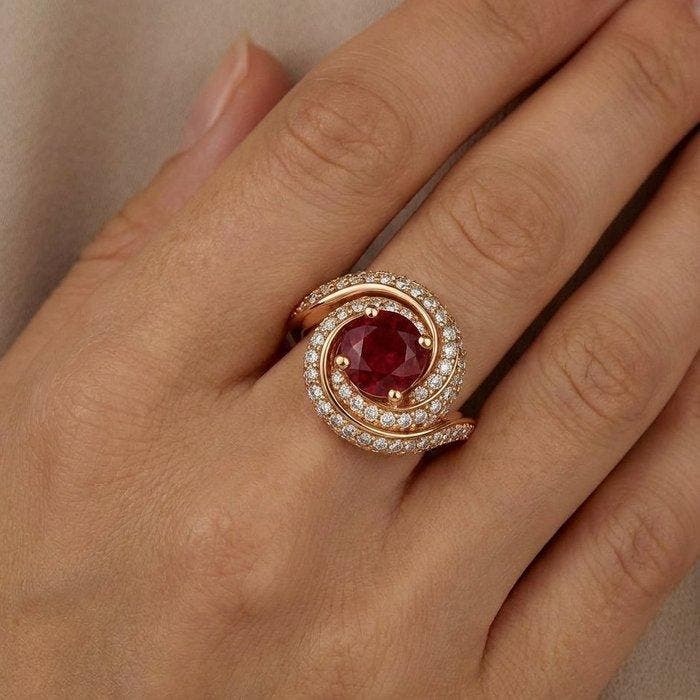 Bague - 18 carats Or rose - 2.66ct. tw. Rubis - Diamant -, Handtassen en Accessoires, Ringen